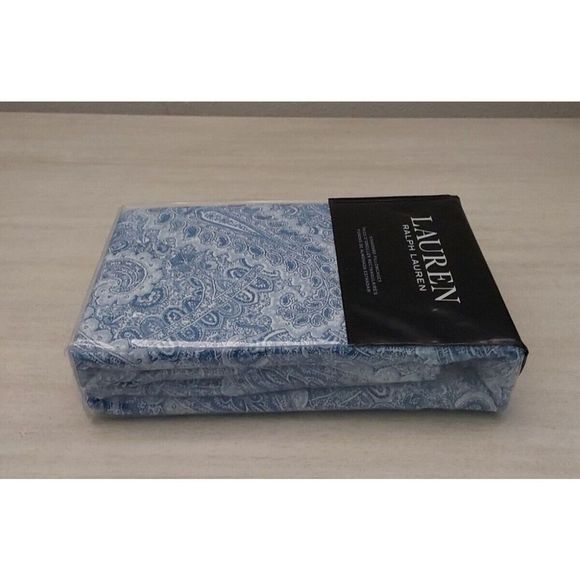 Ralph Lauren FLANNEL 100% Cotton Blue BANTRY PAISLEY Two 2 Standard Pillowcases - Picture 5 of 8